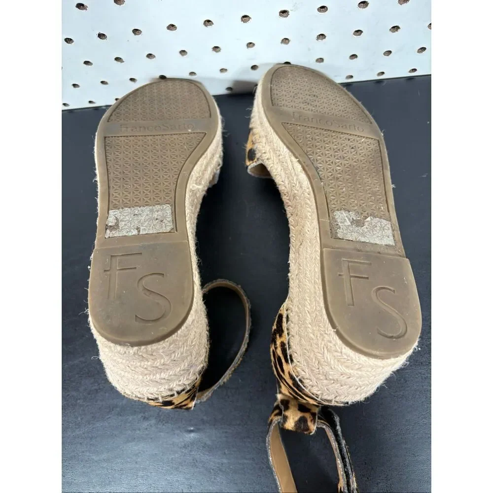 Franco Sarto Carlotta Espadrille Leopold Print Wedge Sandals Womens Size